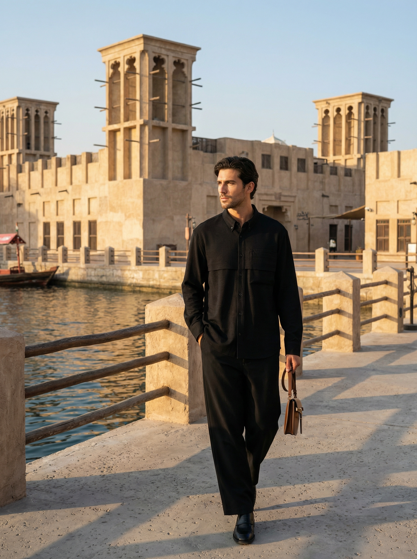 al seef Black Rayon Linen Shirt & Black Tencel Cotton Trousers