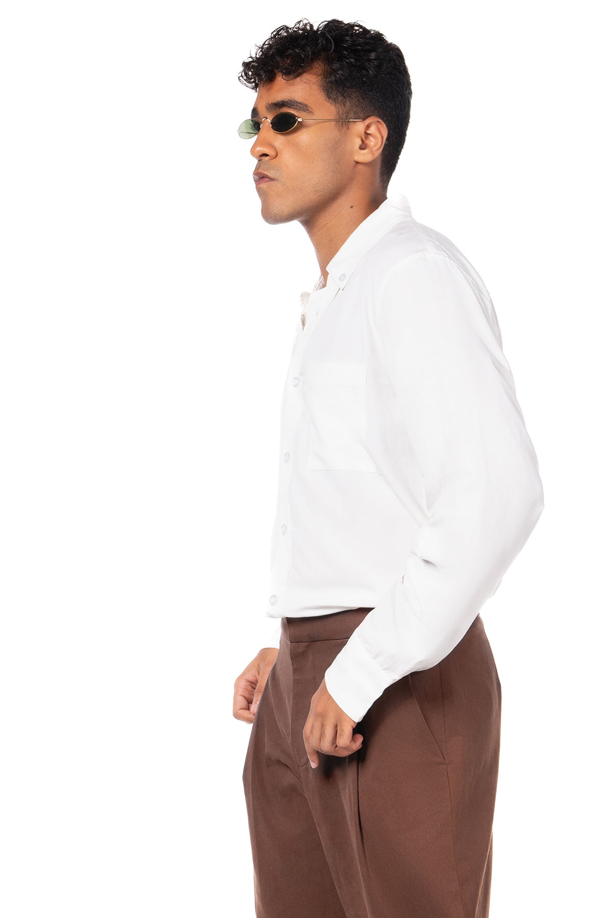 Relaxed White Rayon-Linen Shirt