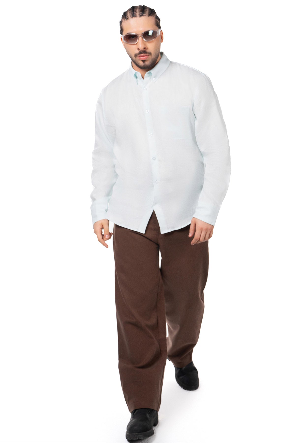 Men Light Blue & Brown Set - Shirt & Trousers
