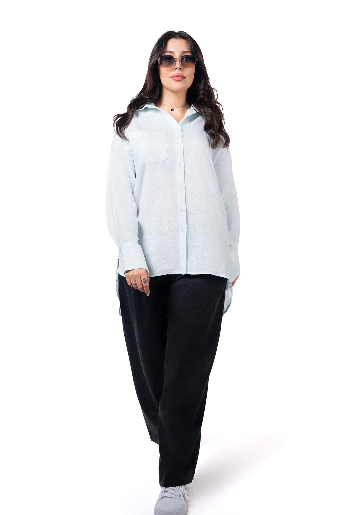 Women Light Blue & Black Set - Shirt & Trousers