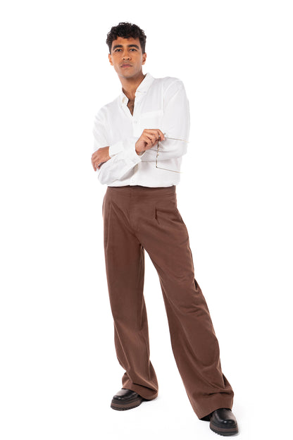Relaxed White Rayon-Linen Shirt