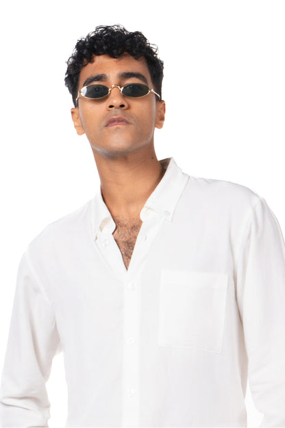 Men White Brown Set - Shirt & Trousers