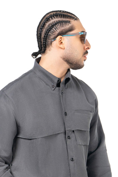 Men Gray Black Set - Shirt & Trousers