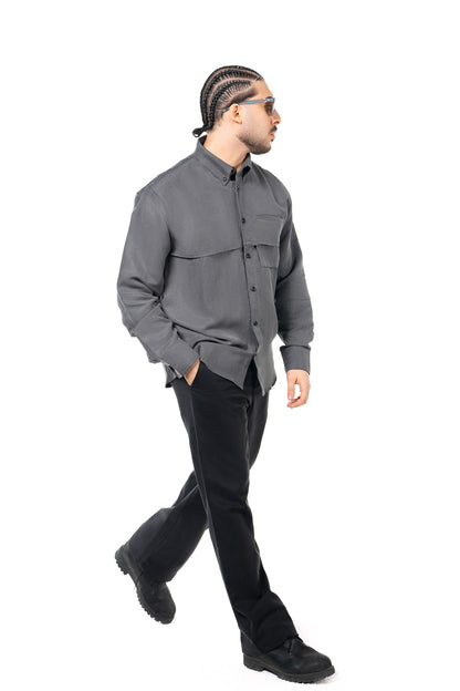 Men Gray Black Set - Shirt & Trousers