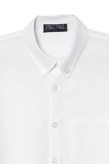 Relaxed White Rayon-Linen Shirt