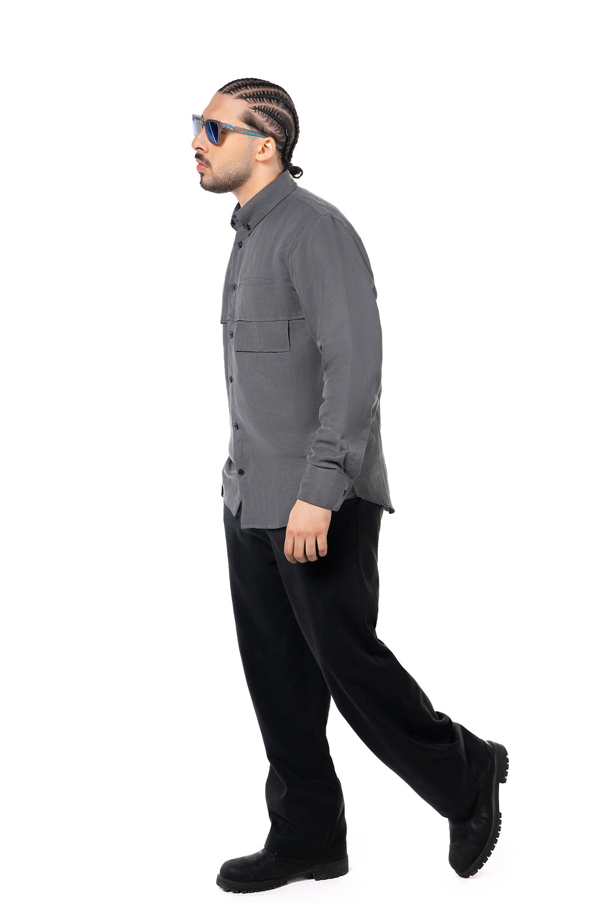 Men Gray Black Set - Shirt & Trousers