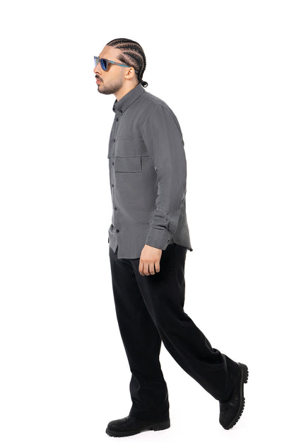 Men Gray Black Set - Shirt & Trousers