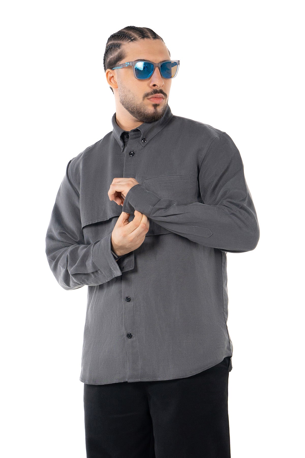 Men Gray Black Set - Shirt & Trousers