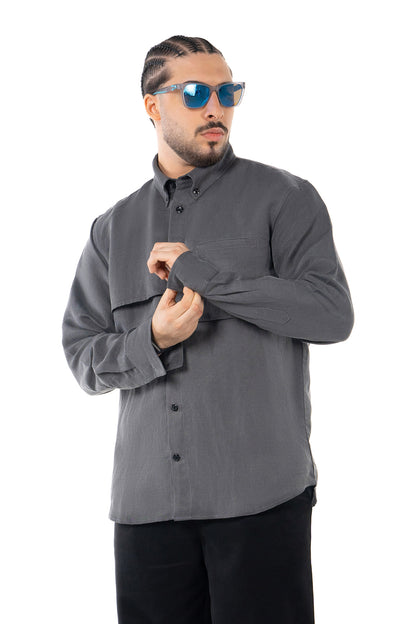 Men Gray Black Set - Shirt & Trousers