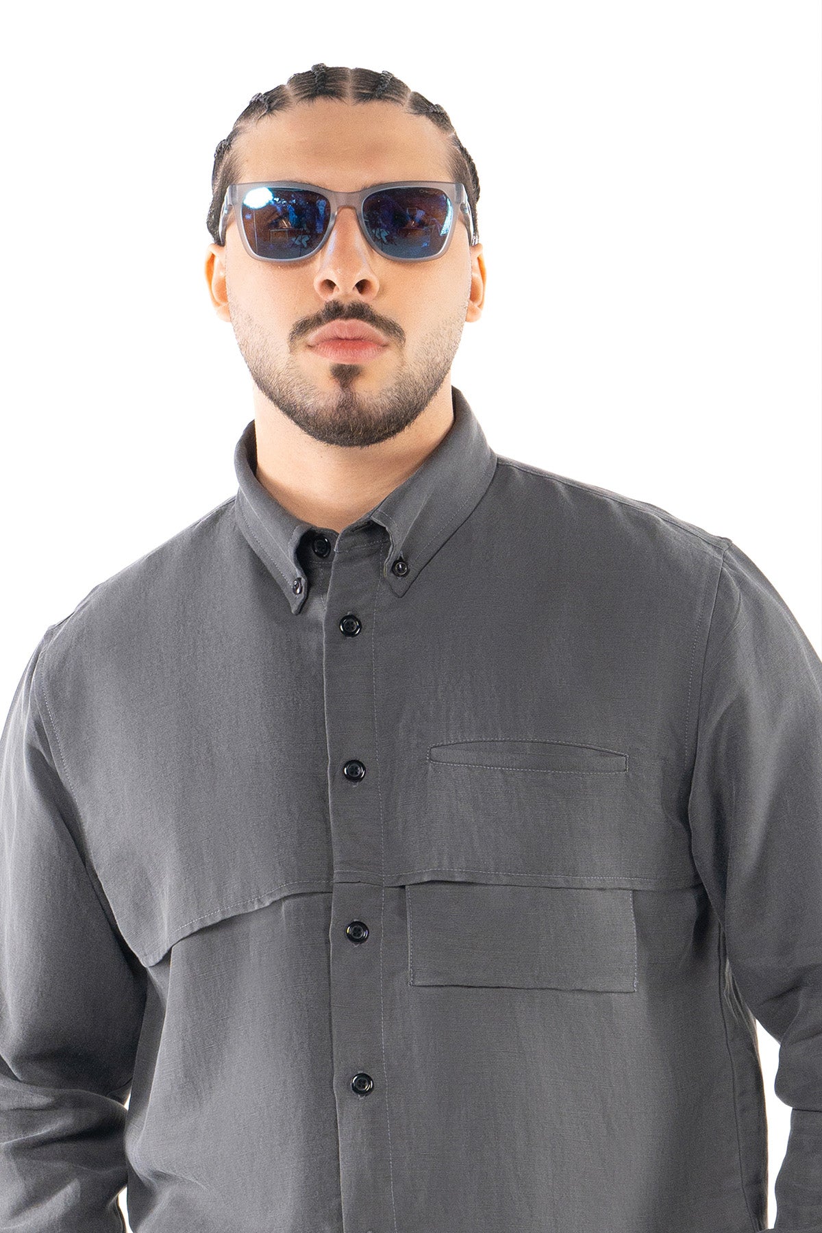Relaxed Gray Line Pocket Shirt
