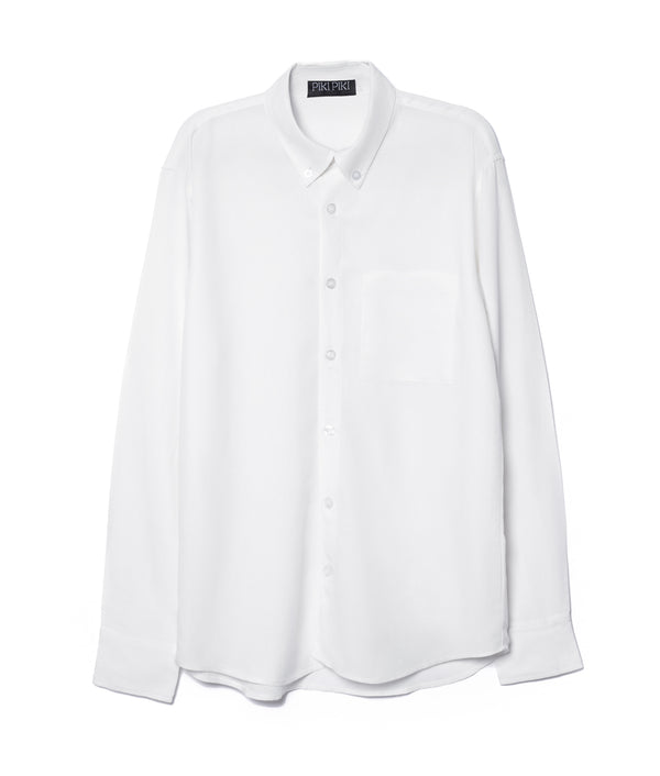 Relaxed White Rayon-Linen Shirt