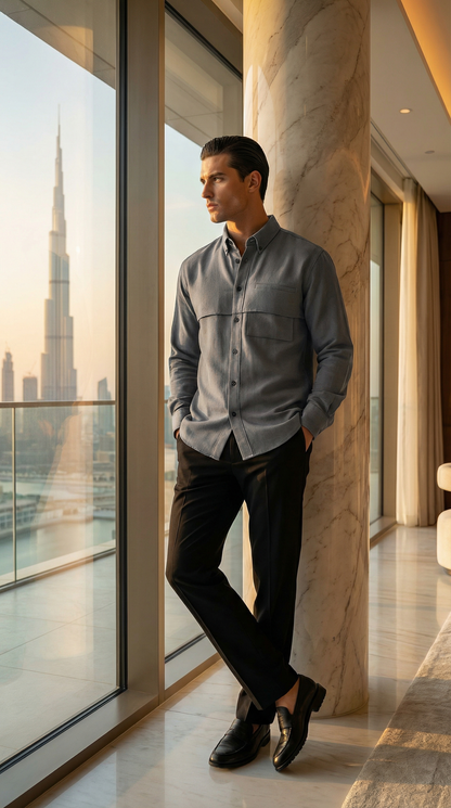 Relaxed Gray Line Pocket Shirt