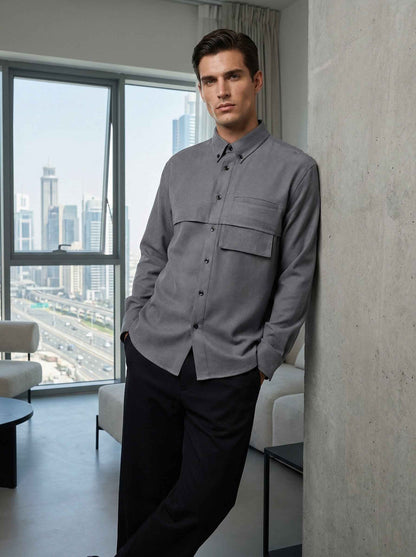 Relaxed Gray Line Pocket Shirt