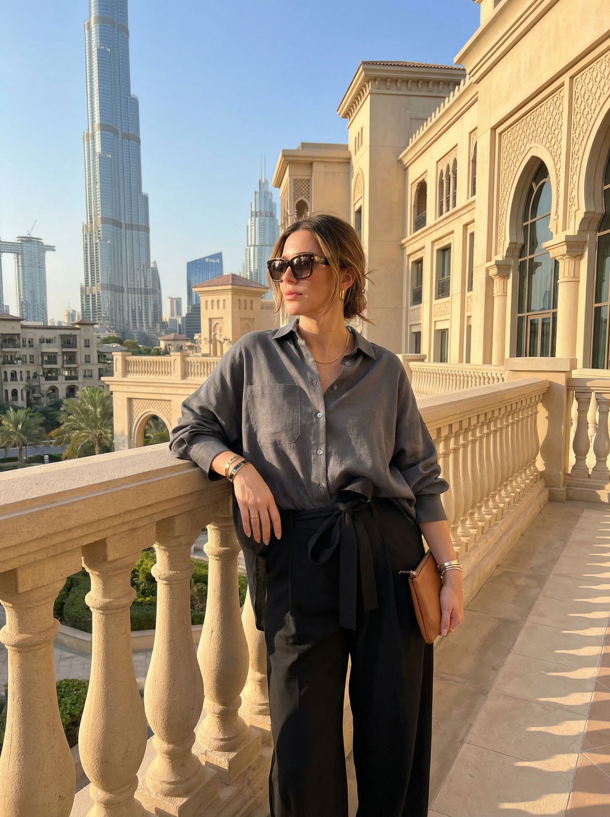 Women Gray & Black Set - Cupro rayon linen Shirt & tencel cotton Trousers 