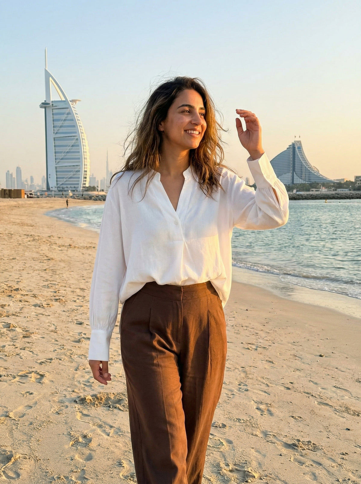 Rayon Linen Shirt & Tencel cotton trousers White Brown