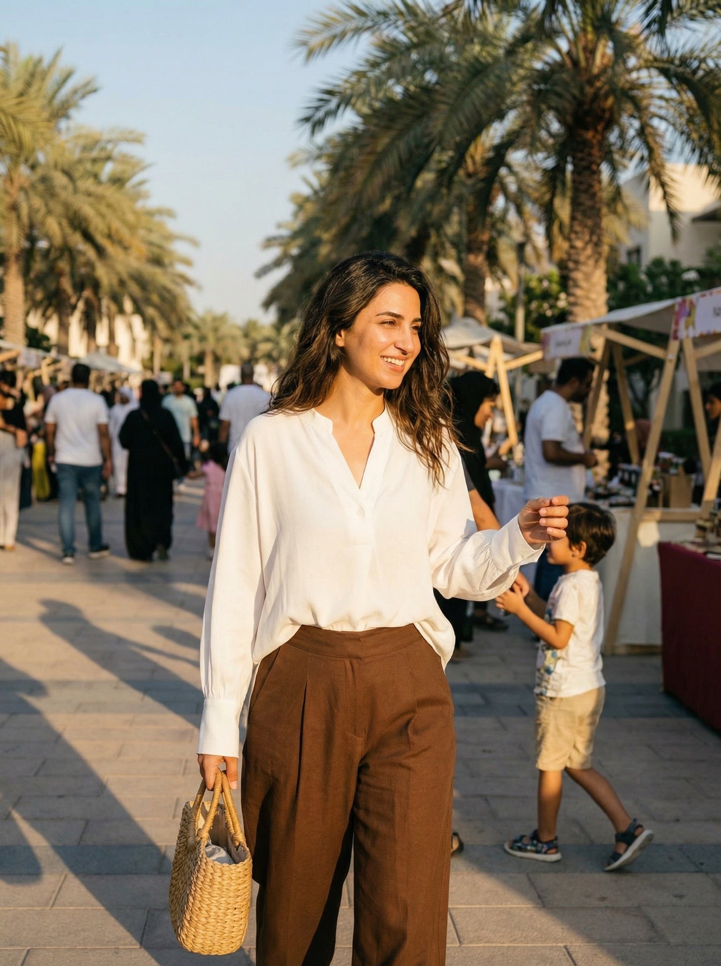 Rayon Linen Shirt & Tencel cotton trousers White Brown