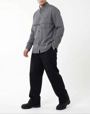 Relaxed Gray Line Pocket Shirt