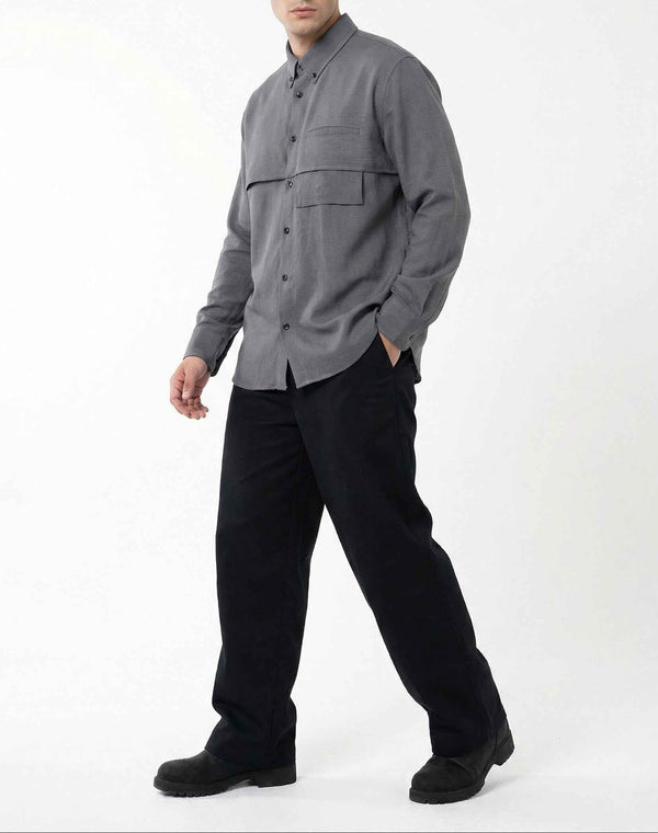 Relaxed Gray Line Pocket Shirt