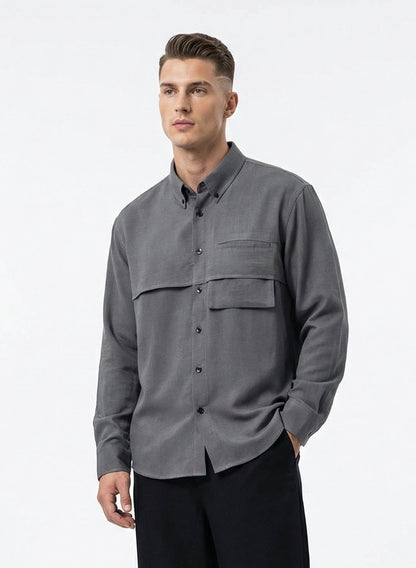 Relaxed Gray Line Pocket Shirt