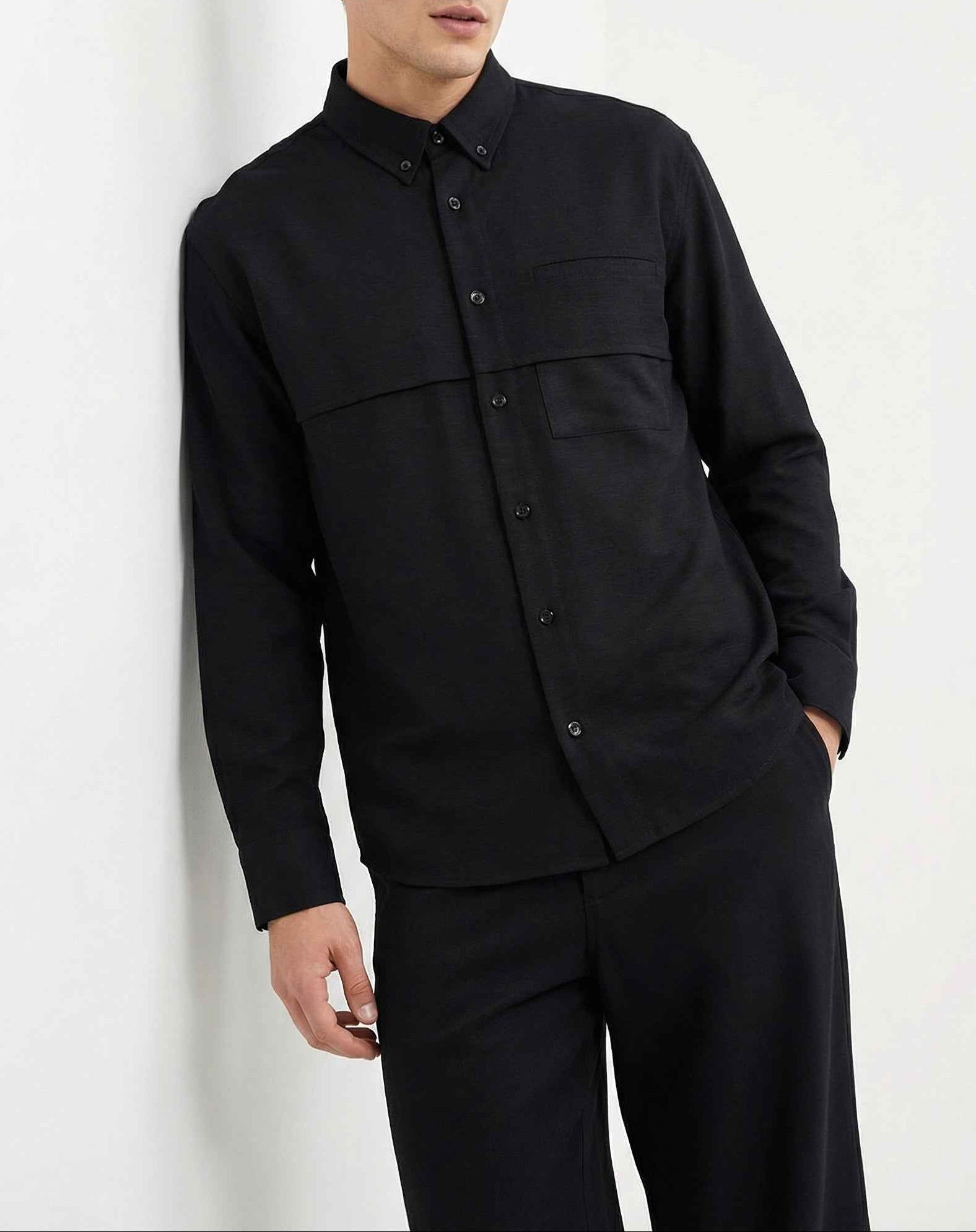 Black Rayon Linen Shirt & Black Tencel Cotton Trousers