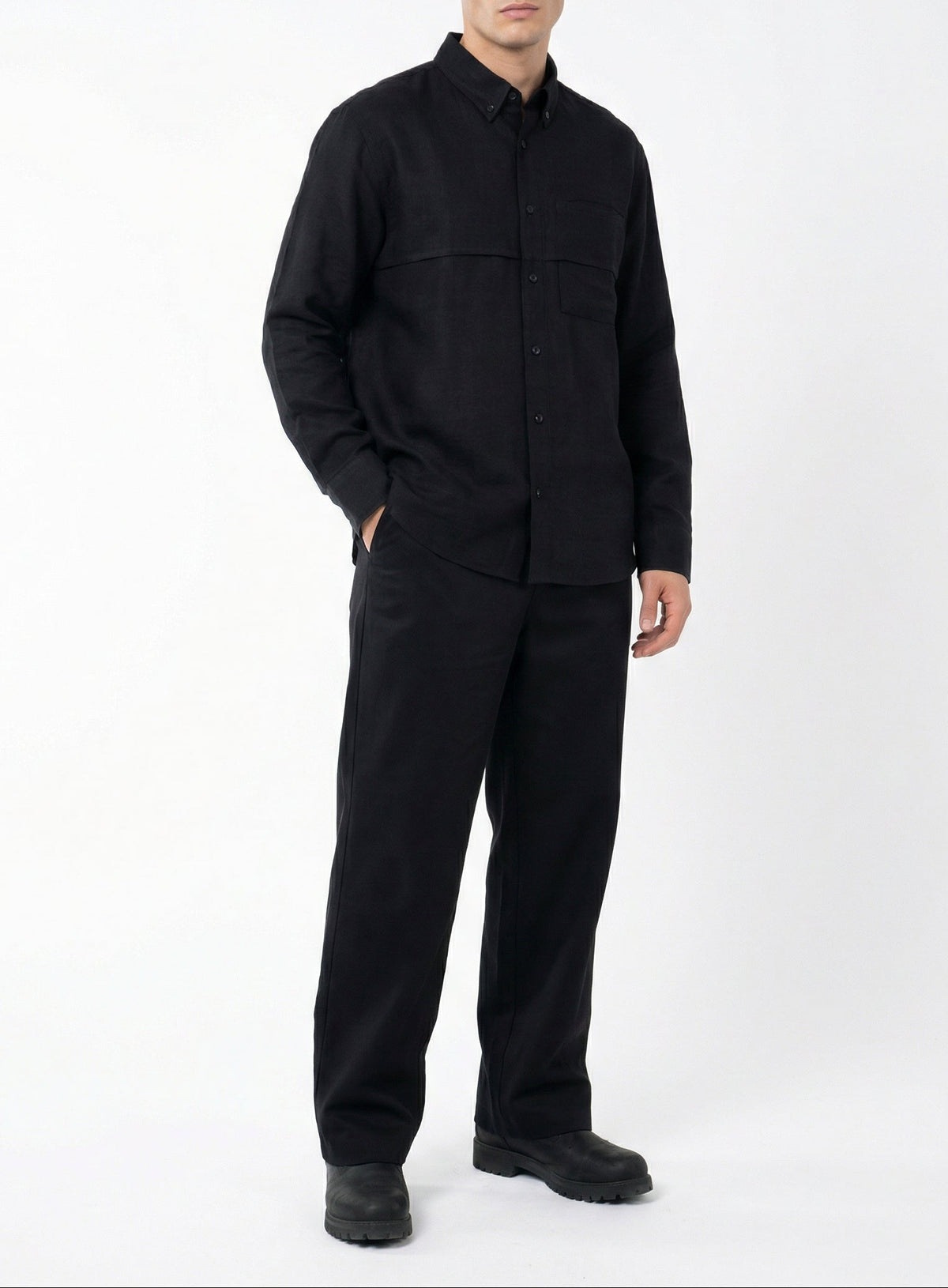 Black Rayon Linen Shirt & Black Tencel Cotton Trousers