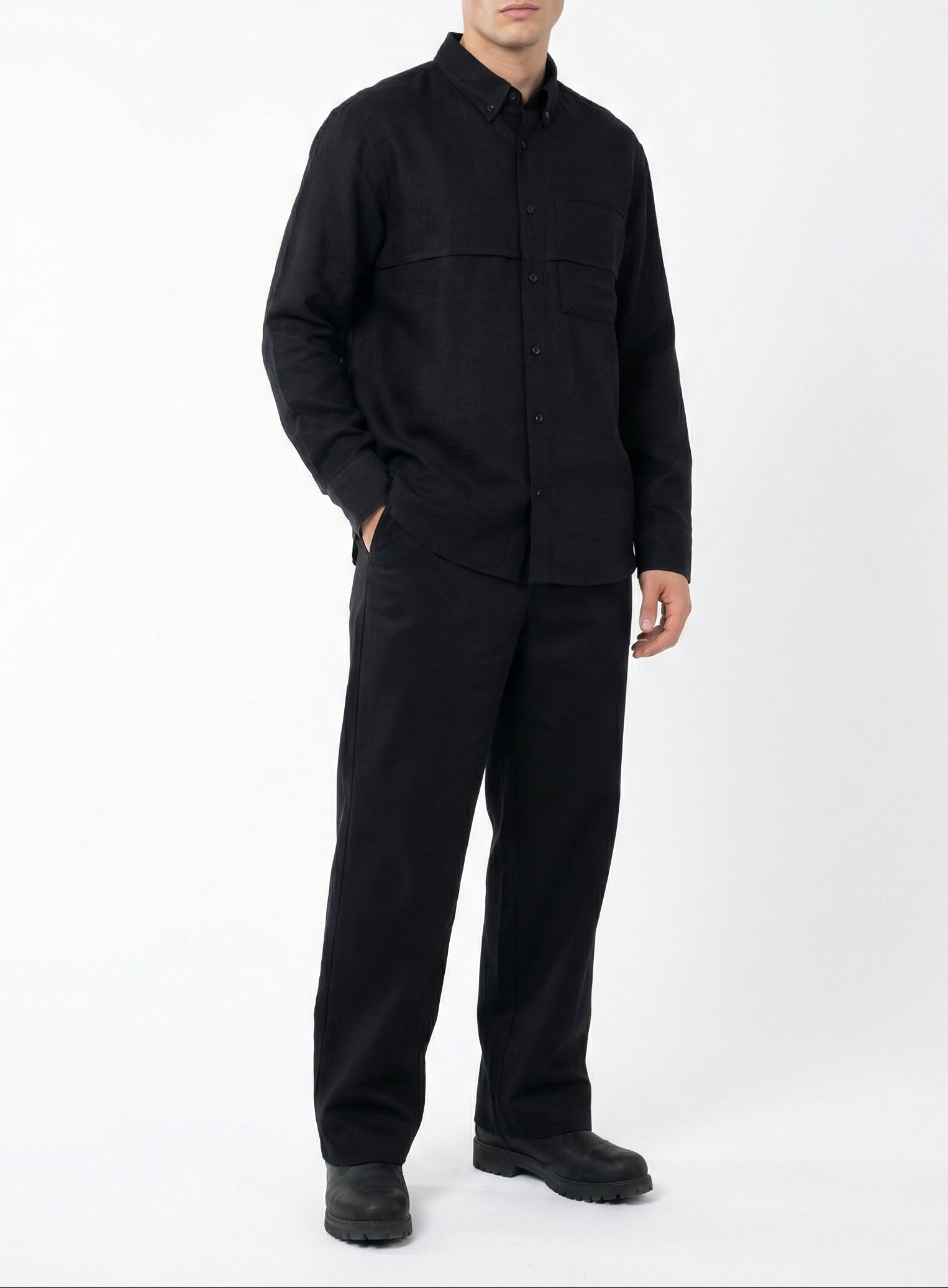 Black Rayon Linen Shirt & Black Tencel Cotton Trousers