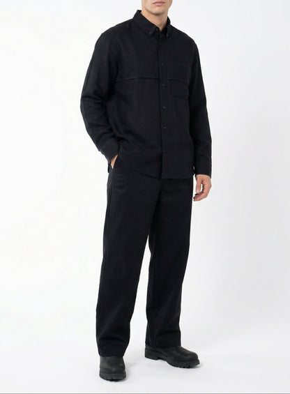 Black Rayon Linen Shirt & Black Tencel Cotton Trousers