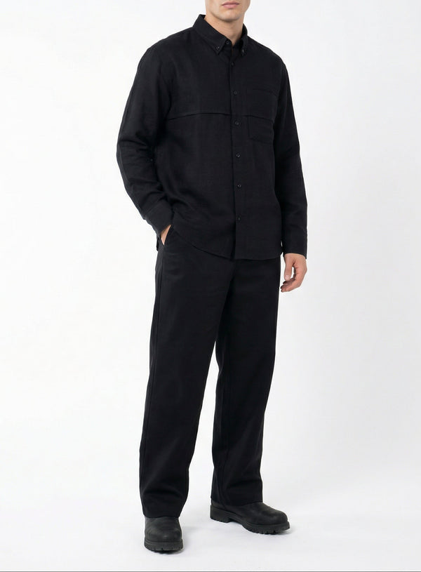 Black Rayon Linen Shirt & Black Tencel Cotton Trousers