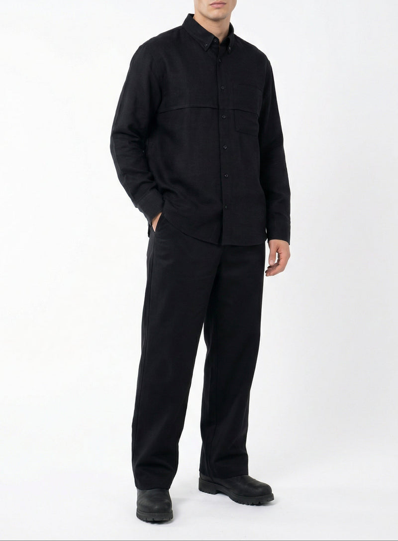 Black Rayon Linen Shirt & Black Tencel Cotton Trousers