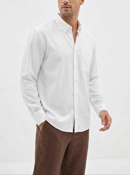 Relaxed White Rayon-Linen Shirt