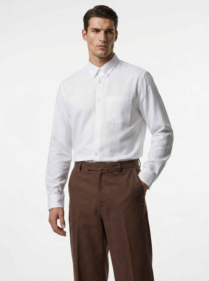 Relaxed White Rayon-Linen Shirt