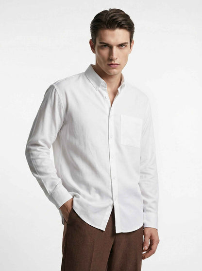 Relaxed White Rayon-Linen Shirt
