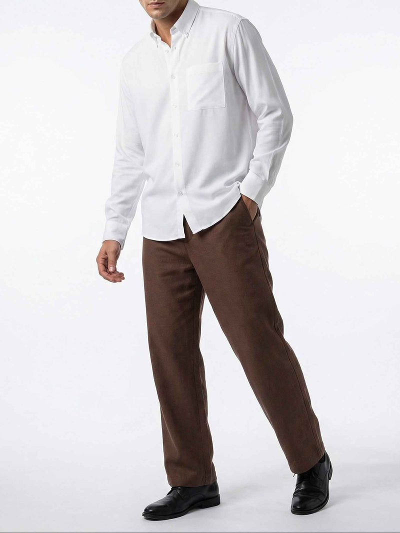 Relaxed White Rayon-Linen Shirt