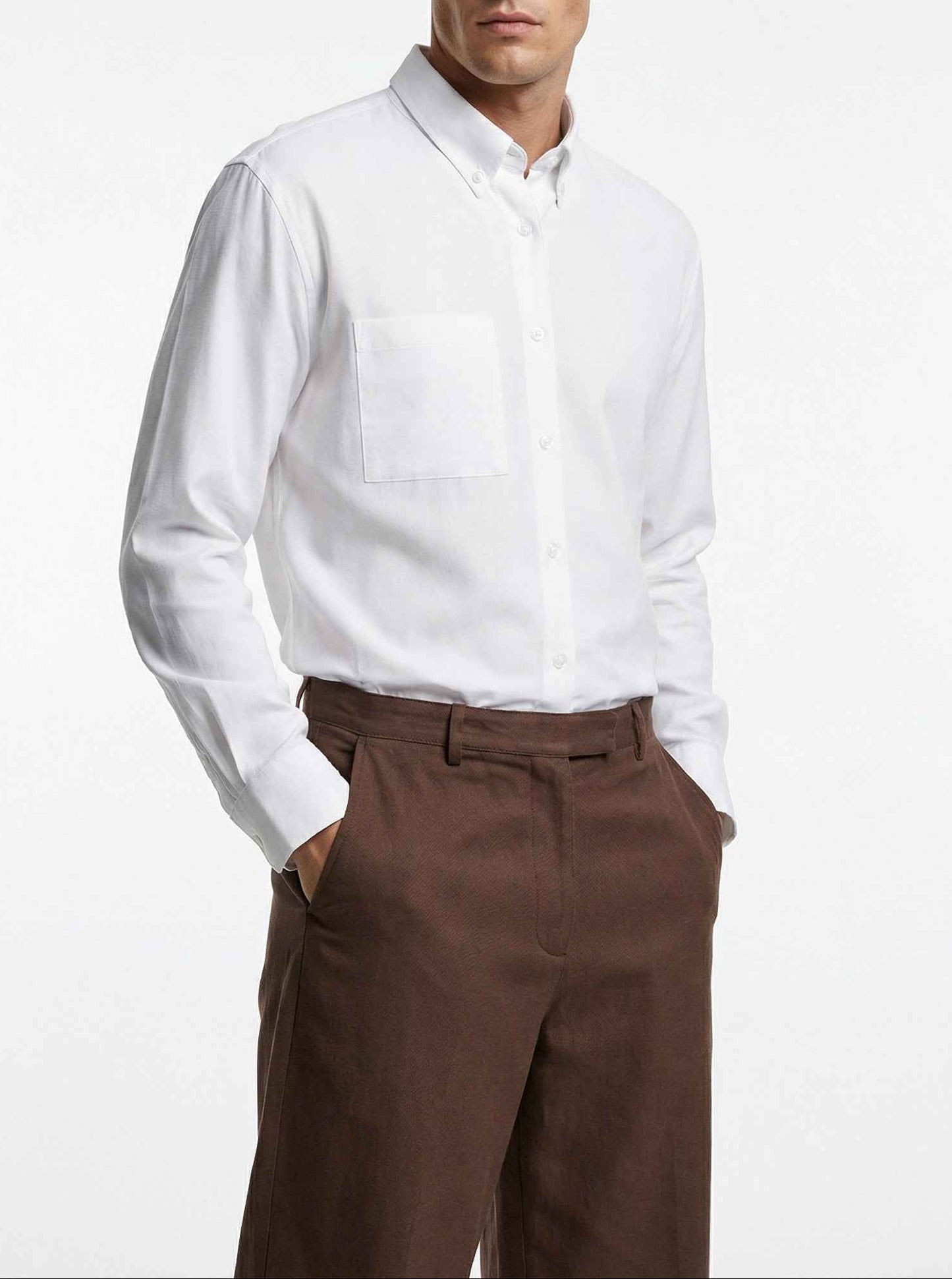 Relaxed White Rayon-Linen Shirt