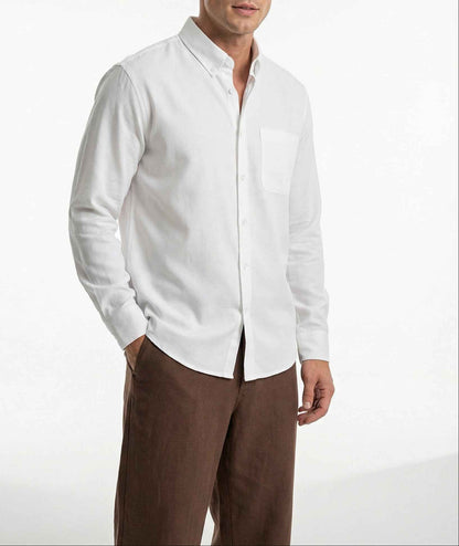 Relaxed White Rayon-Linen Shirt