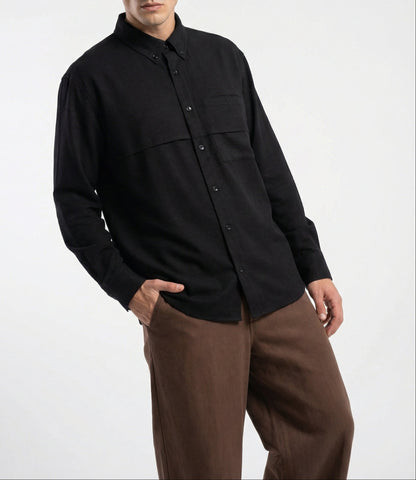 Men Black & Black Set - pure linen Shirt & tencel cotton Trousers 