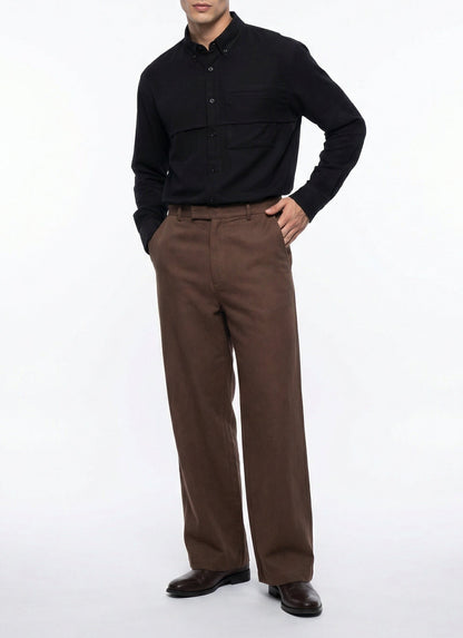 Men Black & Black Set - pure linen Shirt & tencel cotton Trousers 