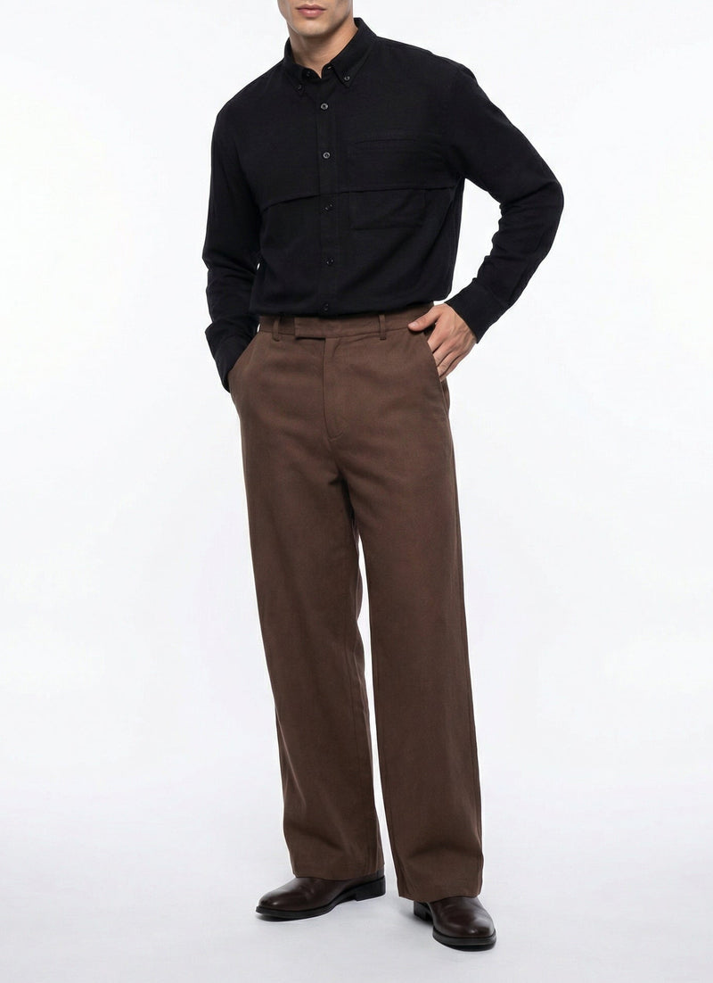 Men Black & Black Set - pure linen Shirt & tencel cotton Trousers 