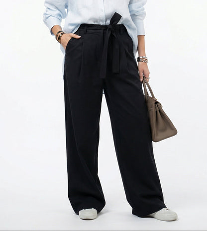 Women Light Blue & Black Set - pure linen Shirt & tencel cotton Trousers 