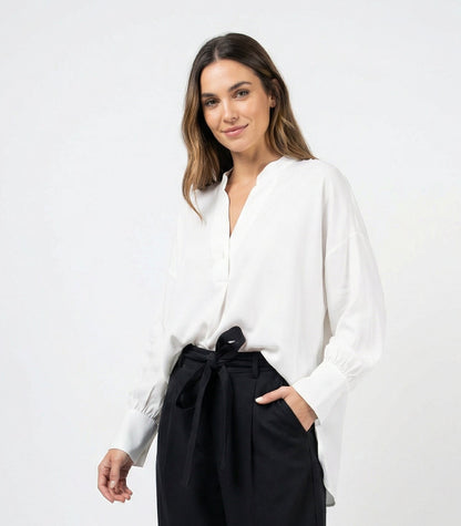 Women White & Black Set - rayon linen Shirt & tencel cotton Trousers 