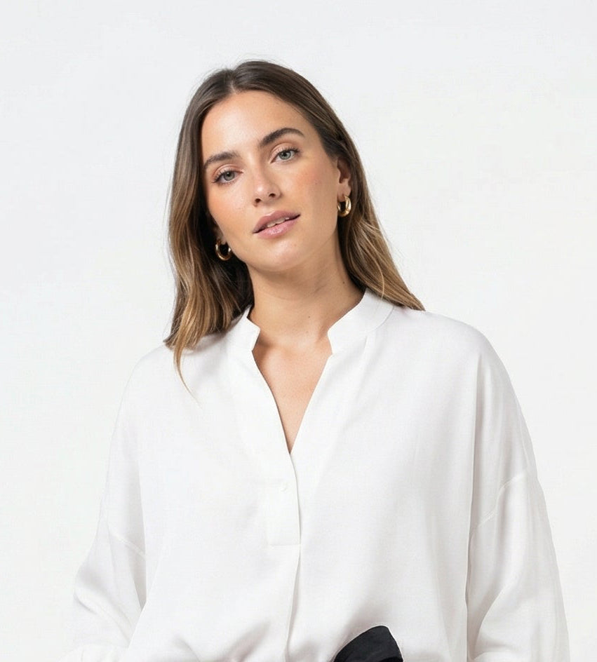 Women White & Black Set - rayon linen Shirt & tencel cotton Trousers 