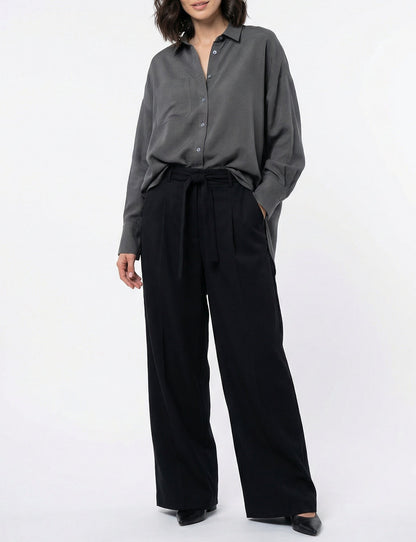 Women Gray & Black Set - Cupro rayon linen Shirt & tencel cotton Trousers 