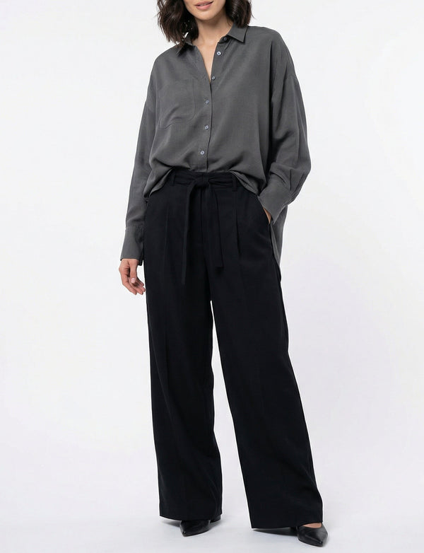 Women Gray & Black Set - Cupro rayon linen Shirt & tencel cotton Trousers 