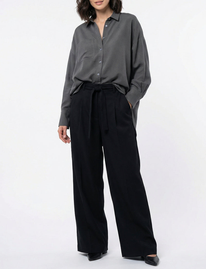 Women Gray & Black Set - Cupro rayon linen Shirt & tencel cotton Trousers 