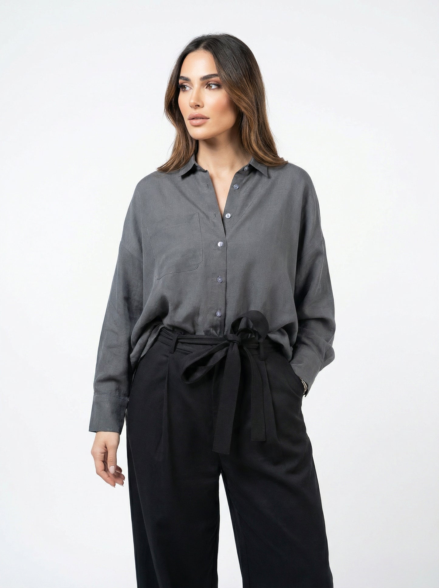 Gray Cupro Rayon Linen Shirt