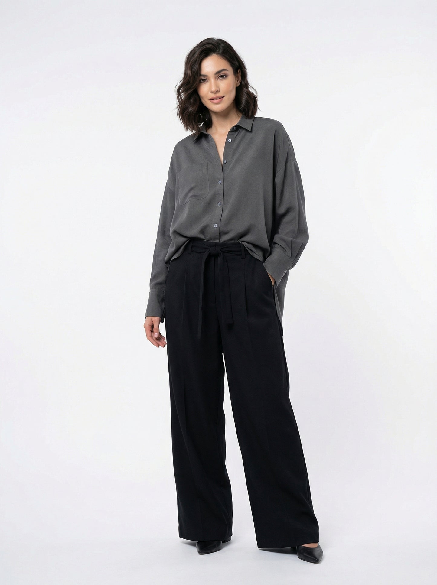 Tailored Black Tencel Trousers