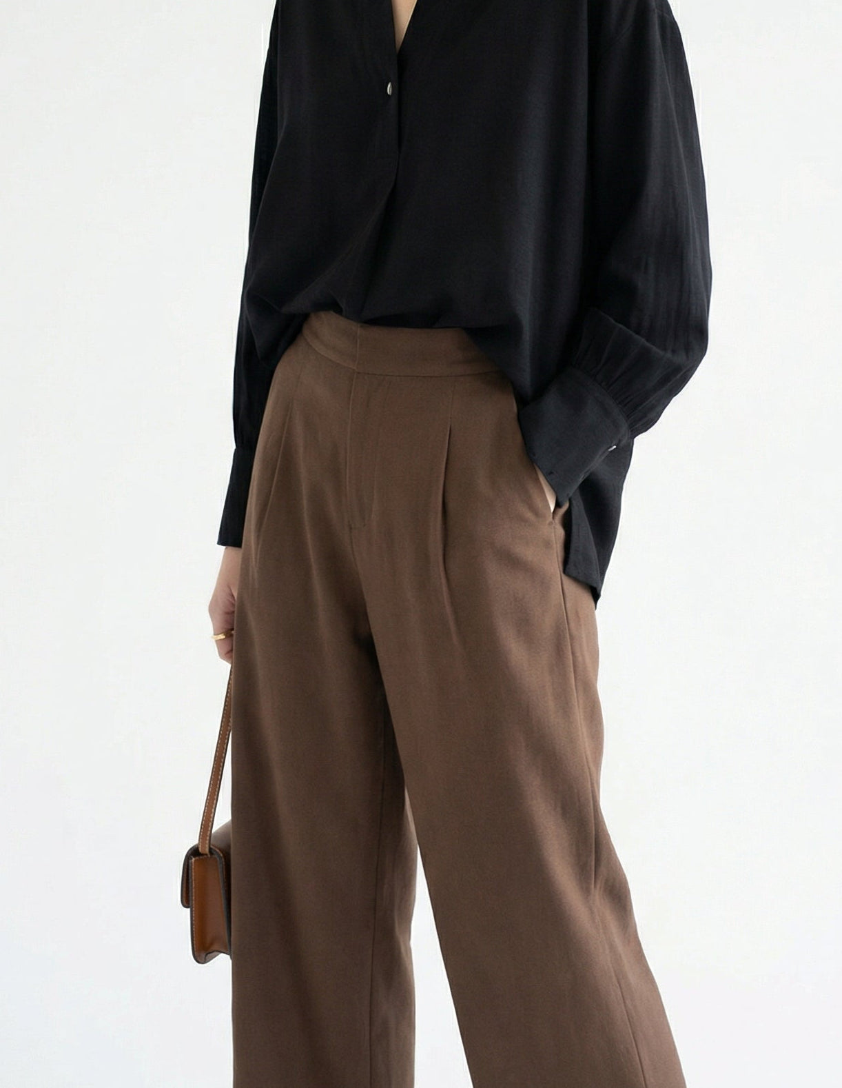 Women Black & Brown Set - rayon linen Shirt & tencel cotton Trousers 