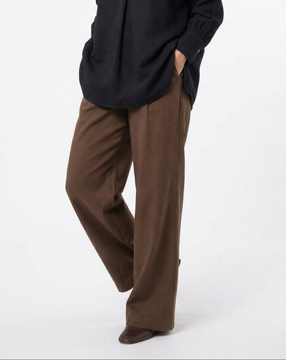 Women Black & Brown Set - rayon linen Shirt & tencel cotton Trousers 