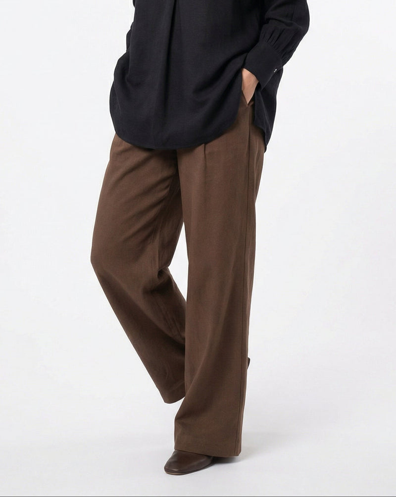 Women Black & Brown Set - rayon linen Shirt & tencel cotton Trousers 