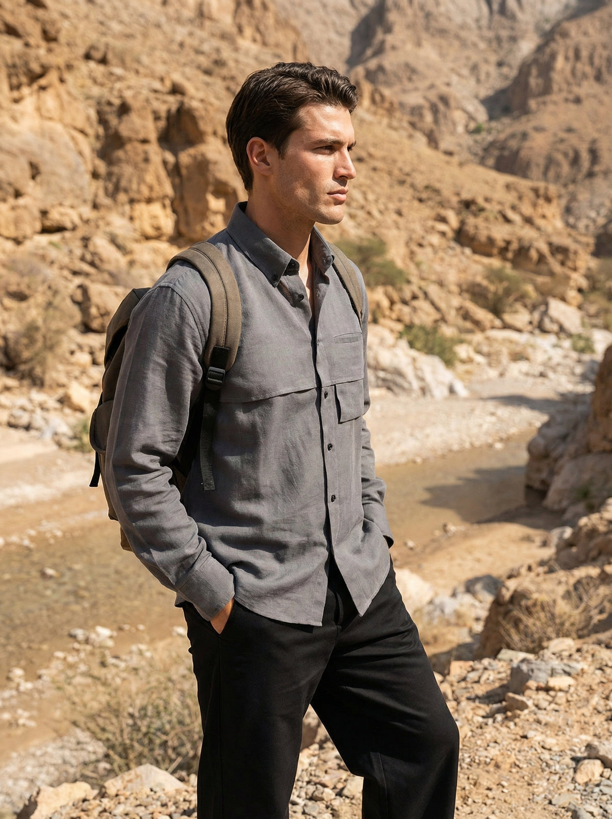 Men Gray Black Set - Shirt & Trousers